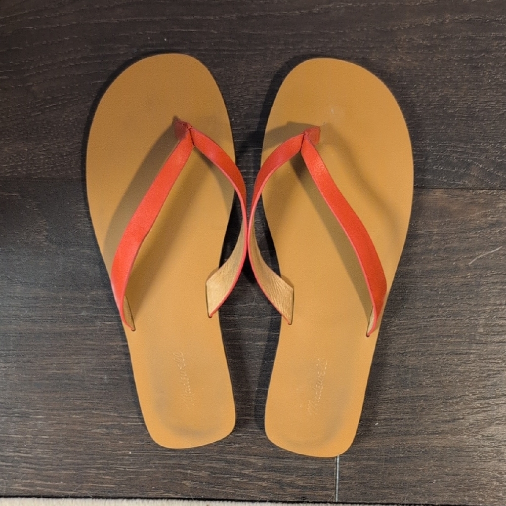 Madewell Women's Tan and Red Flip Flops